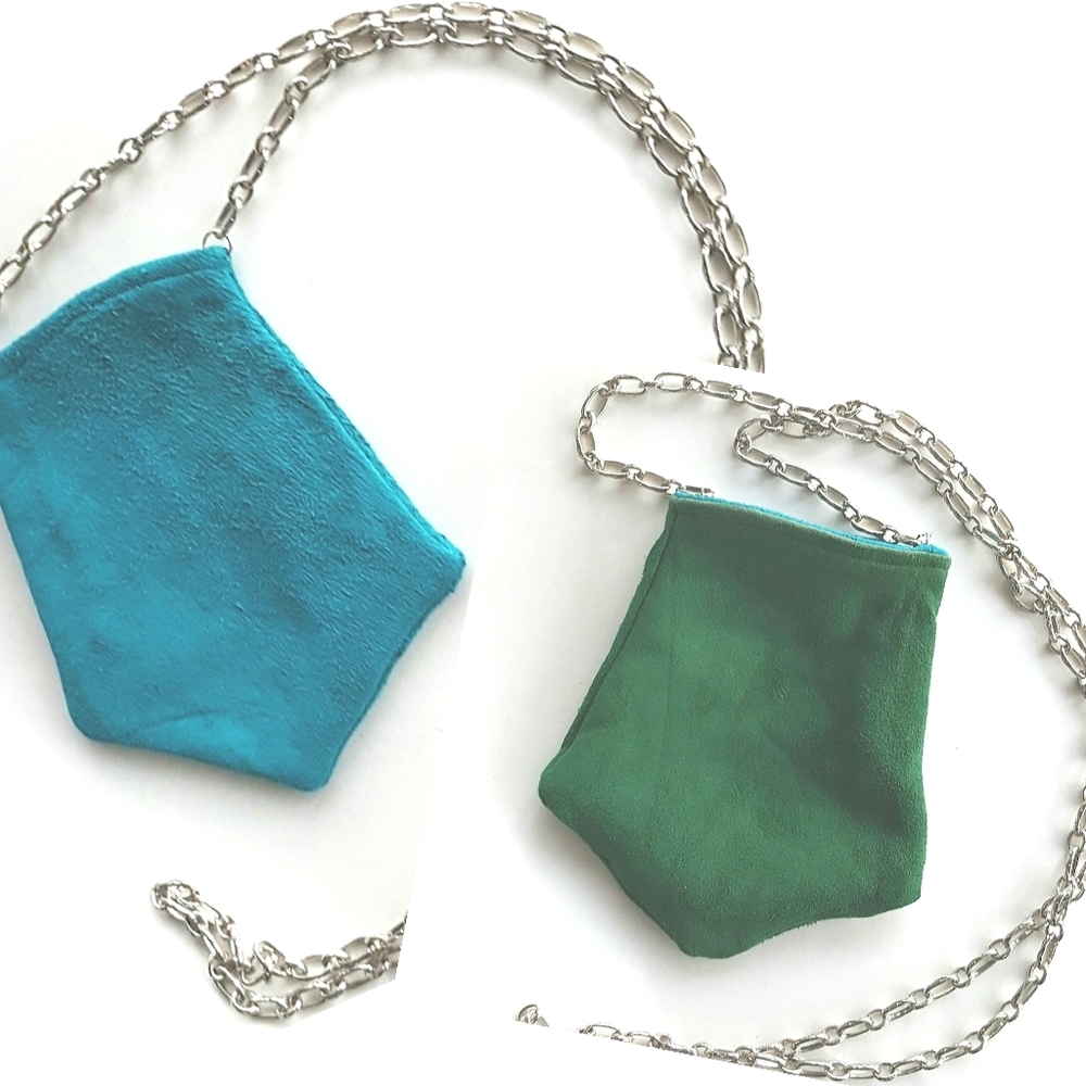 Suede Pouch Reversible Turquoise Green Chain Teeny Bag or Necklace